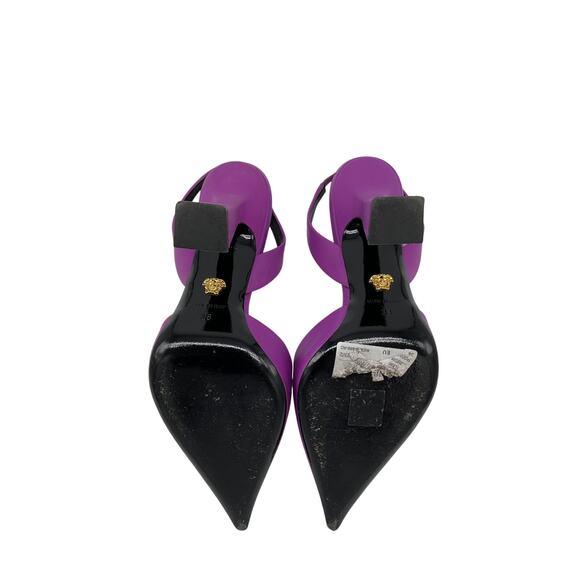 Versace 'La Medusa' Purple Leather Slingback Pumps Size 8 - Picture 7 of 7